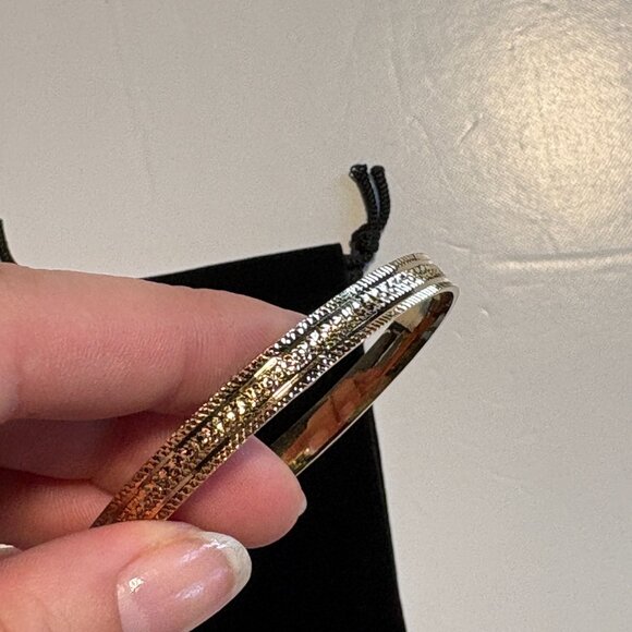Lifetime Jewelry Gold Plated Bangle Bracelet with Decorative Engraving - Picture 8 of 9